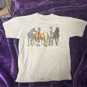Vintage Prints of Tails Horses Graphic T-Shirt Anvil Tag Size Large